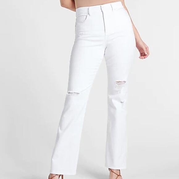 New EXPRESS 90's Boot High Rise Ripped White Jeans Size 10 R - Picture 1 of 8